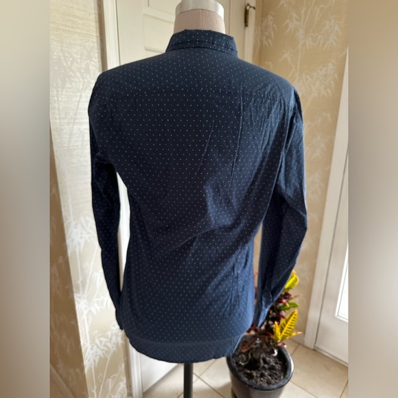 Diesel Men’s Button Down Slim Fit Shirt XL NWTS Polka Dot Italy Midnight Blue - Picture 4 of 9